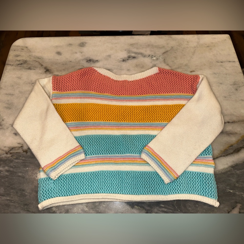 Bibi Size Large Boho Crochet Knit Multicolor Striped Women's Sweater - Picture 7 of 9